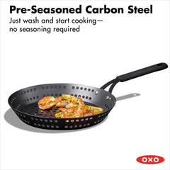 OXO Obsidian Outdoor Carbon Steel 12-Inch Perforated Frypan