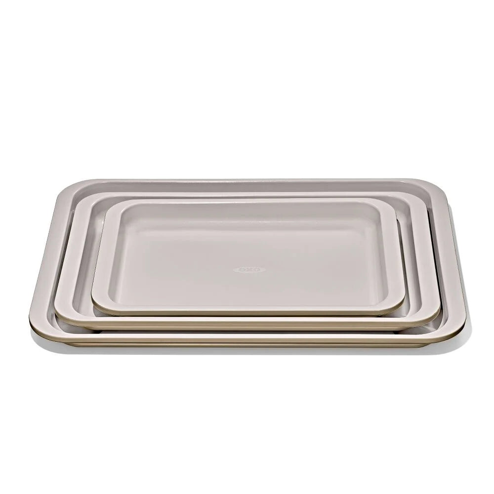 Non-Stick Pro Ceramic Coated Metal Bakeware 3Pc Set - Biscuit