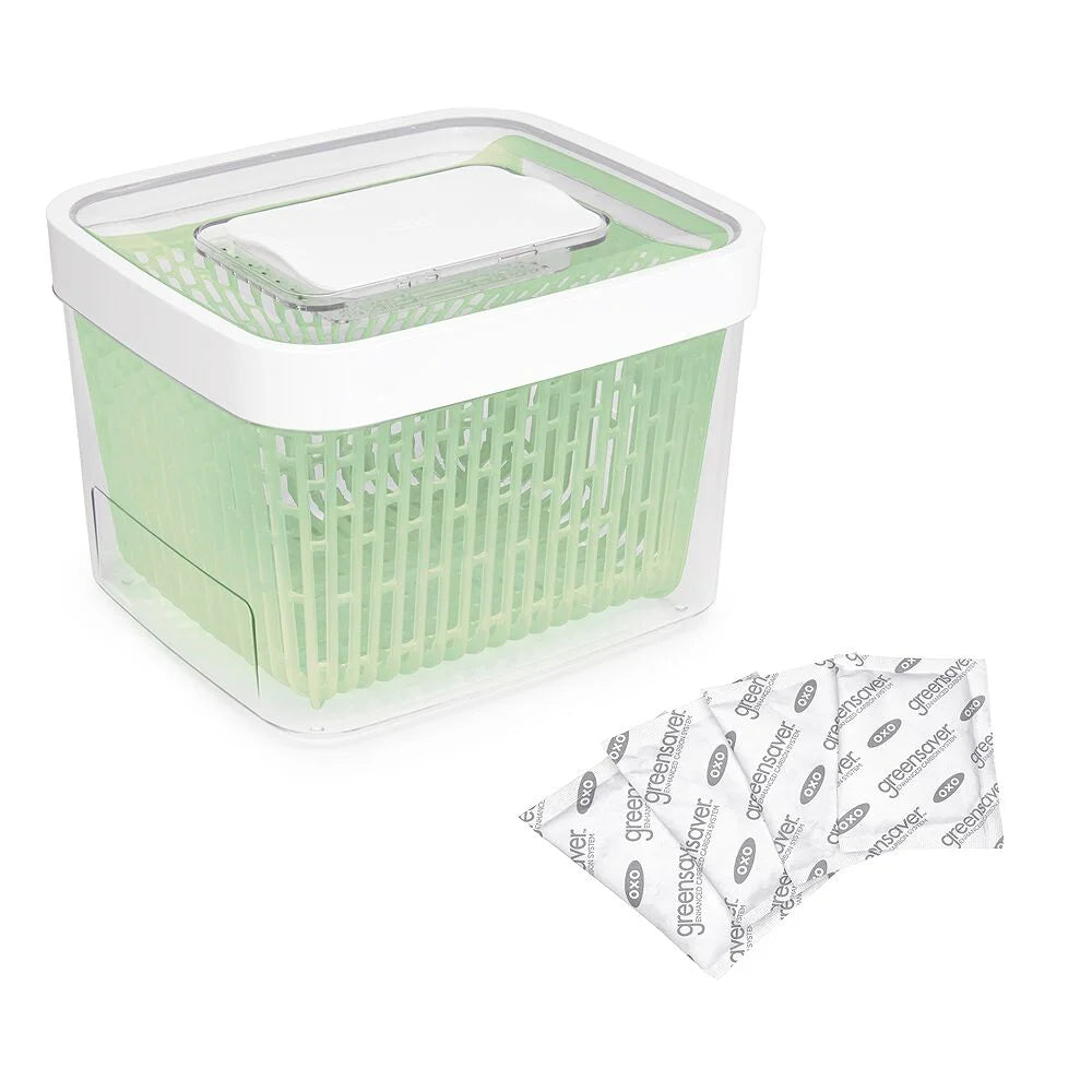 GreenSaver Produce Keeper (4.3 Qt) & GreenSaver Carbon Filter Refills - 4 Pack Bundle