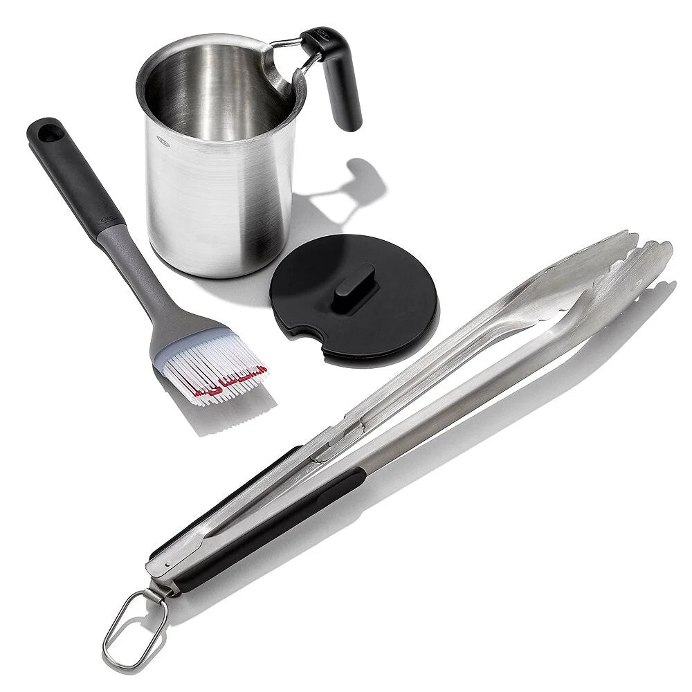 Grilling Basting Pot and Brush Set & Grilling Tongs with Built-In Bottle Opener Bundle